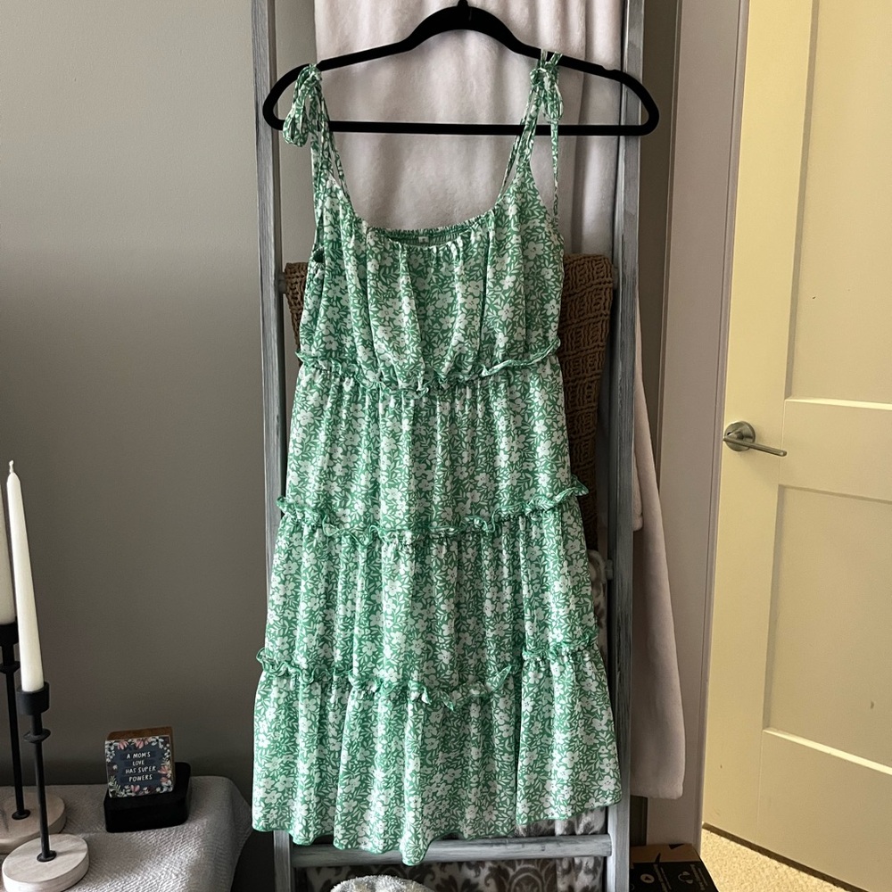 Green Floral Tiered Dress